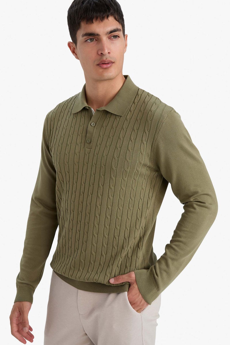 DeFacto Green Man Standard Fit Polo Collar Knitwear Pullover Casual - Image 5